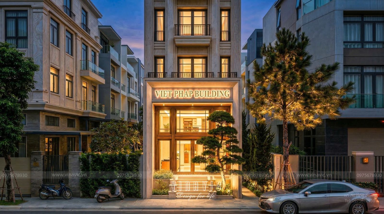 Mẫu thiết kế tòa nhà văn phòng & nhà ở hiện đại 6 tầng 1 tum 6x23m NP2367