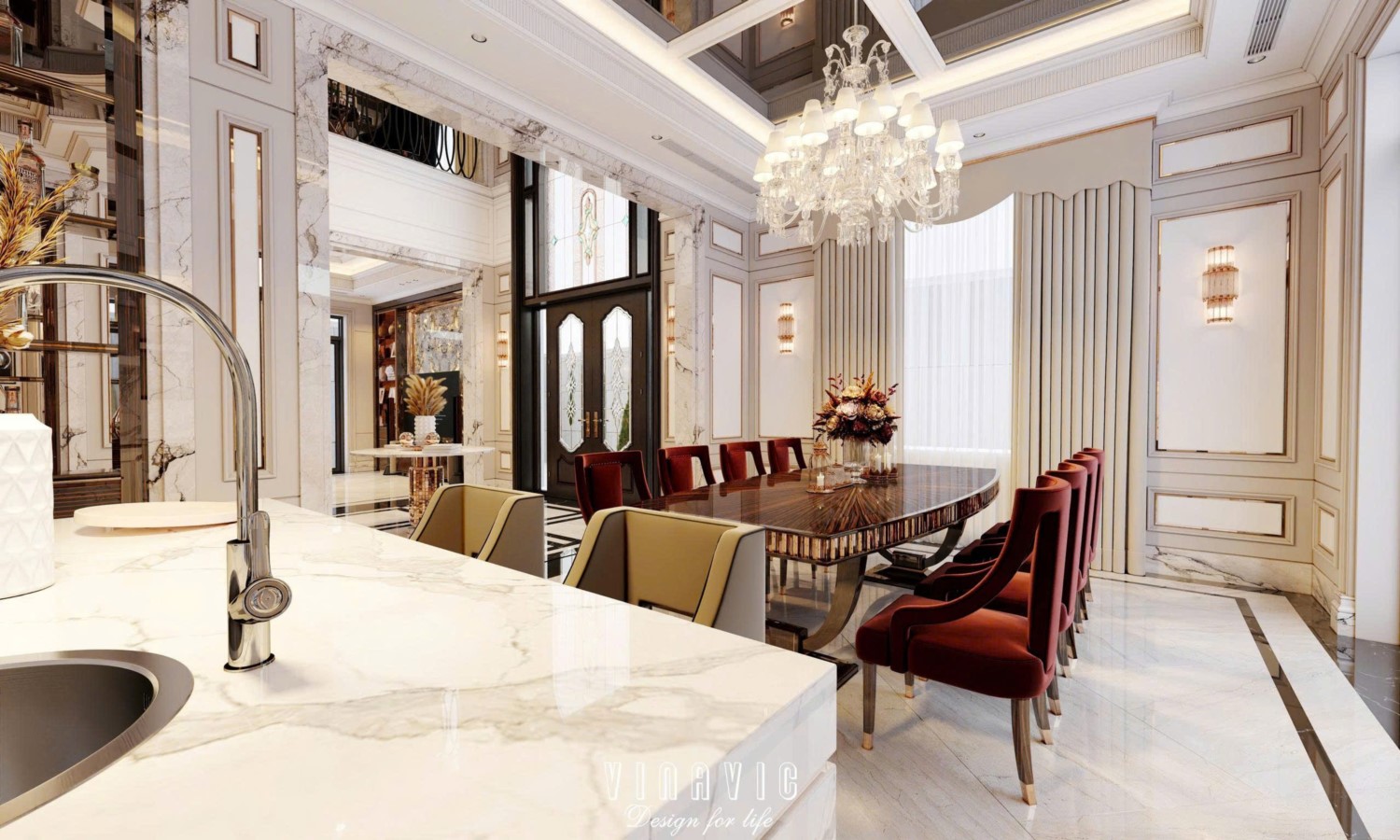 Nội thất biệt thự sang trọng tân cổ điển 4 tầng nhà Mr Nam Hà Nội NT2367