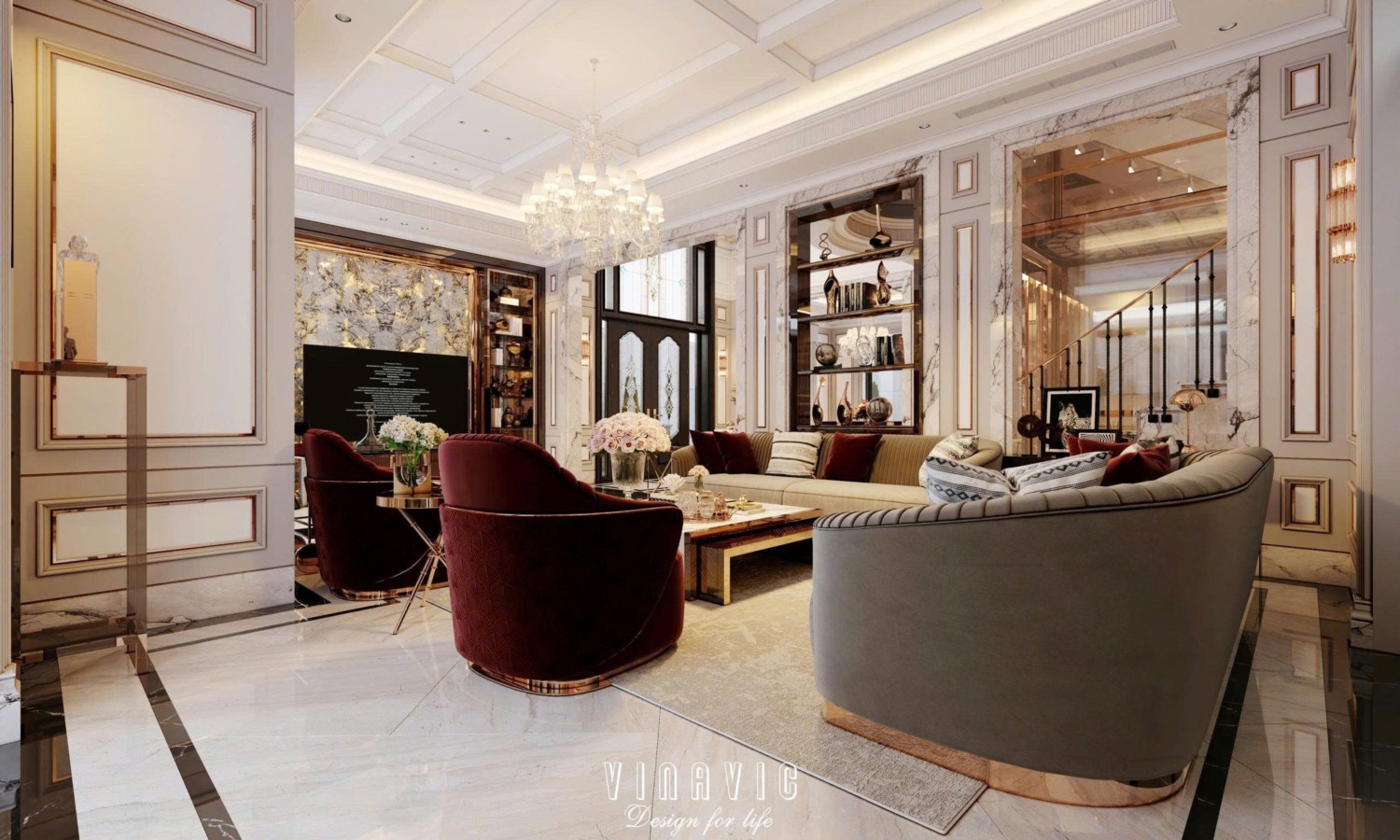 Nội thất biệt thự sang trọng tân cổ điển 4 tầng nhà Mr Nam Hà Nội NT2367