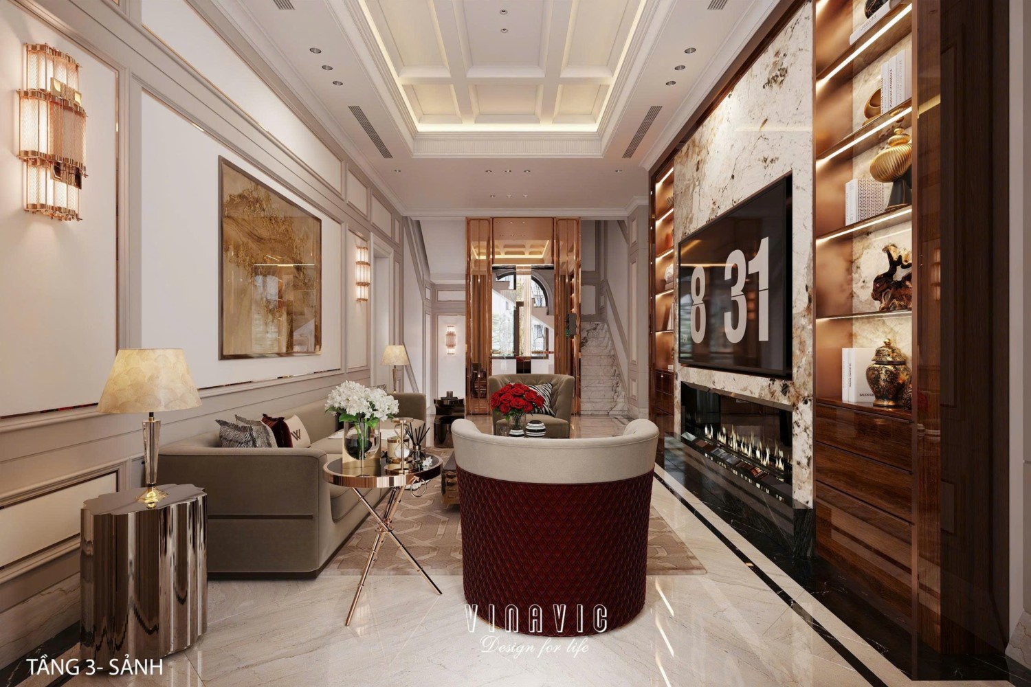 Nội thất biệt thự sang trọng tân cổ điển 4 tầng nhà Mr Nam Hà Nội NT2367