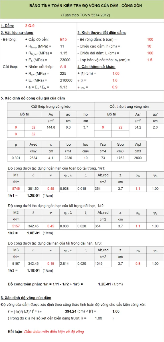 Cách tính độ võng dầm console