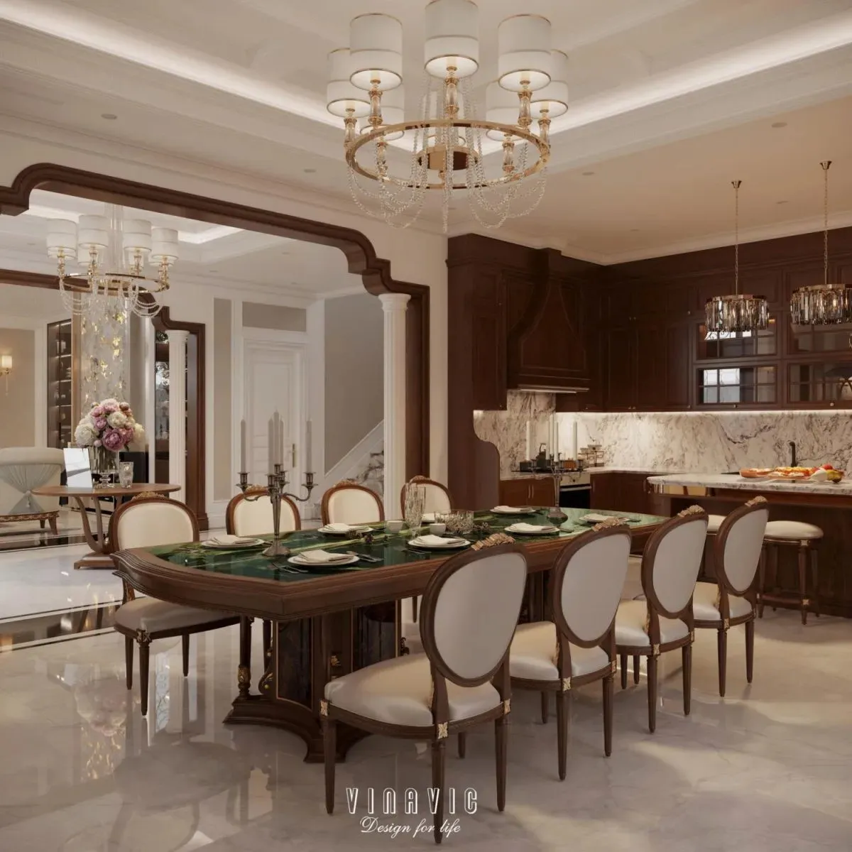 Bàn ghế tân cổ điển chạm khắc tinh xảo, thiết kế sang trọng cao cấp