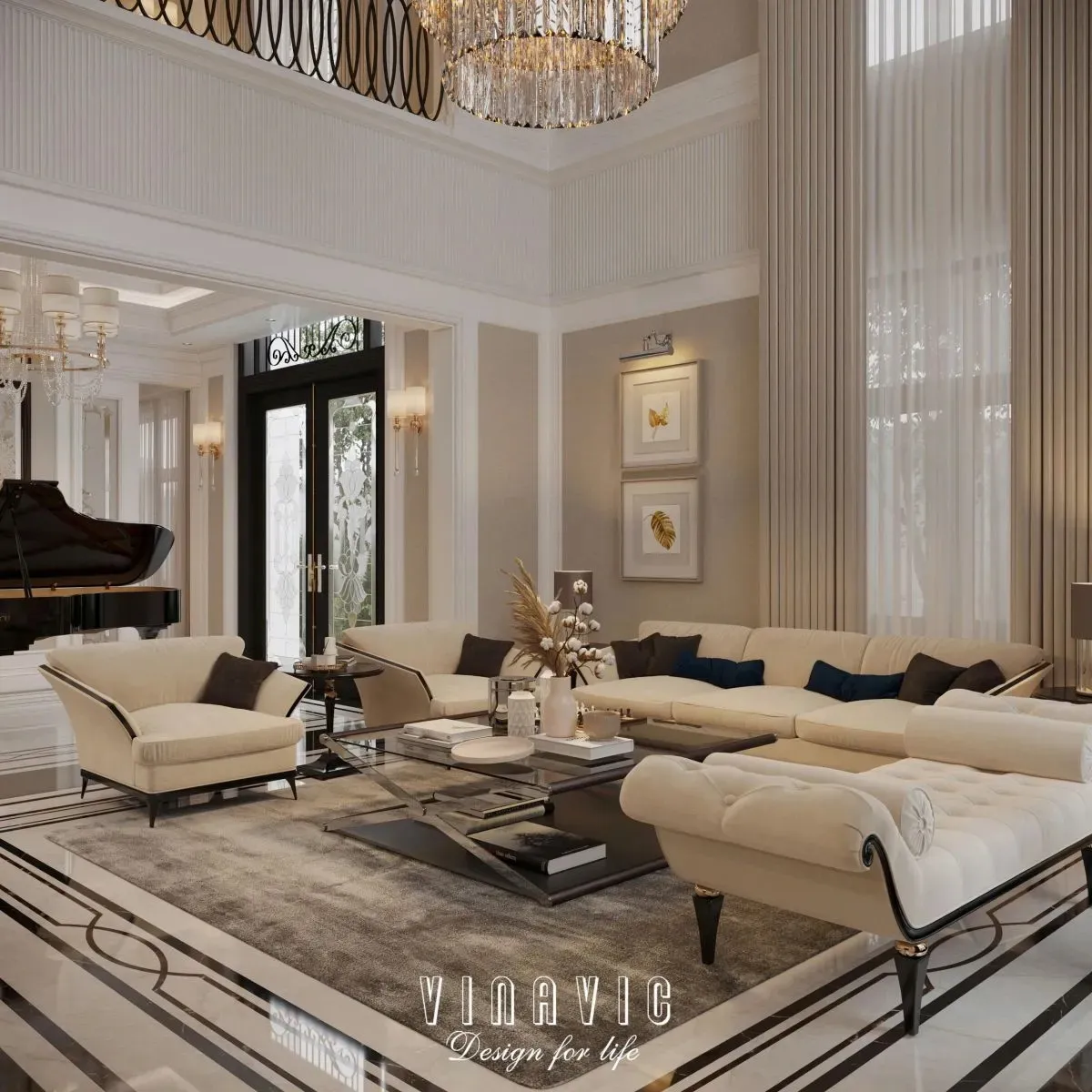 Ghế sofa tân cổ điển bọc da đẹp, thiết kế tinh tế