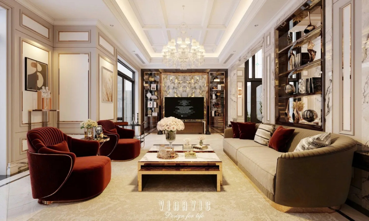 Thiết kế thi công nội thất căn hộ phòng khách hiện đại, sang trọng