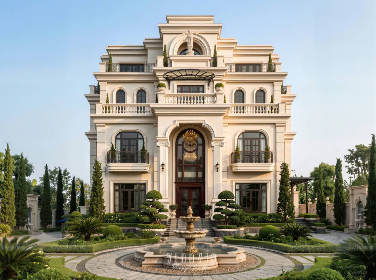 Phối cảnh mặt trước căn biệt thự tân cổ điển đẹp 