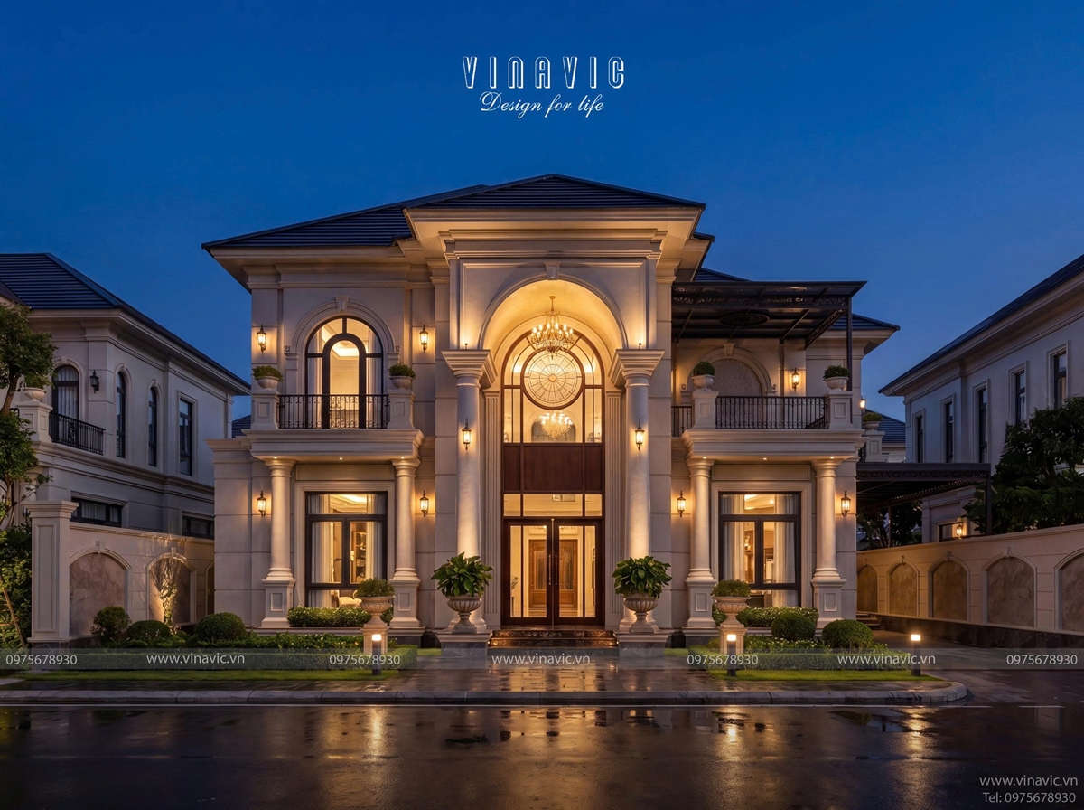 Toàn cảnh khuôn viên biệt thự Tuyen's Villa khi lên đèn