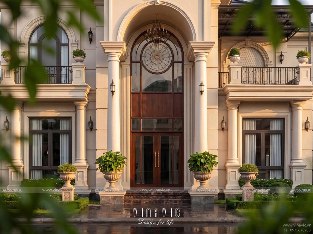 Mặt tiền thiết kế biệt thự tân cổ điển 2 tầng đẹp Tuyen's Villa