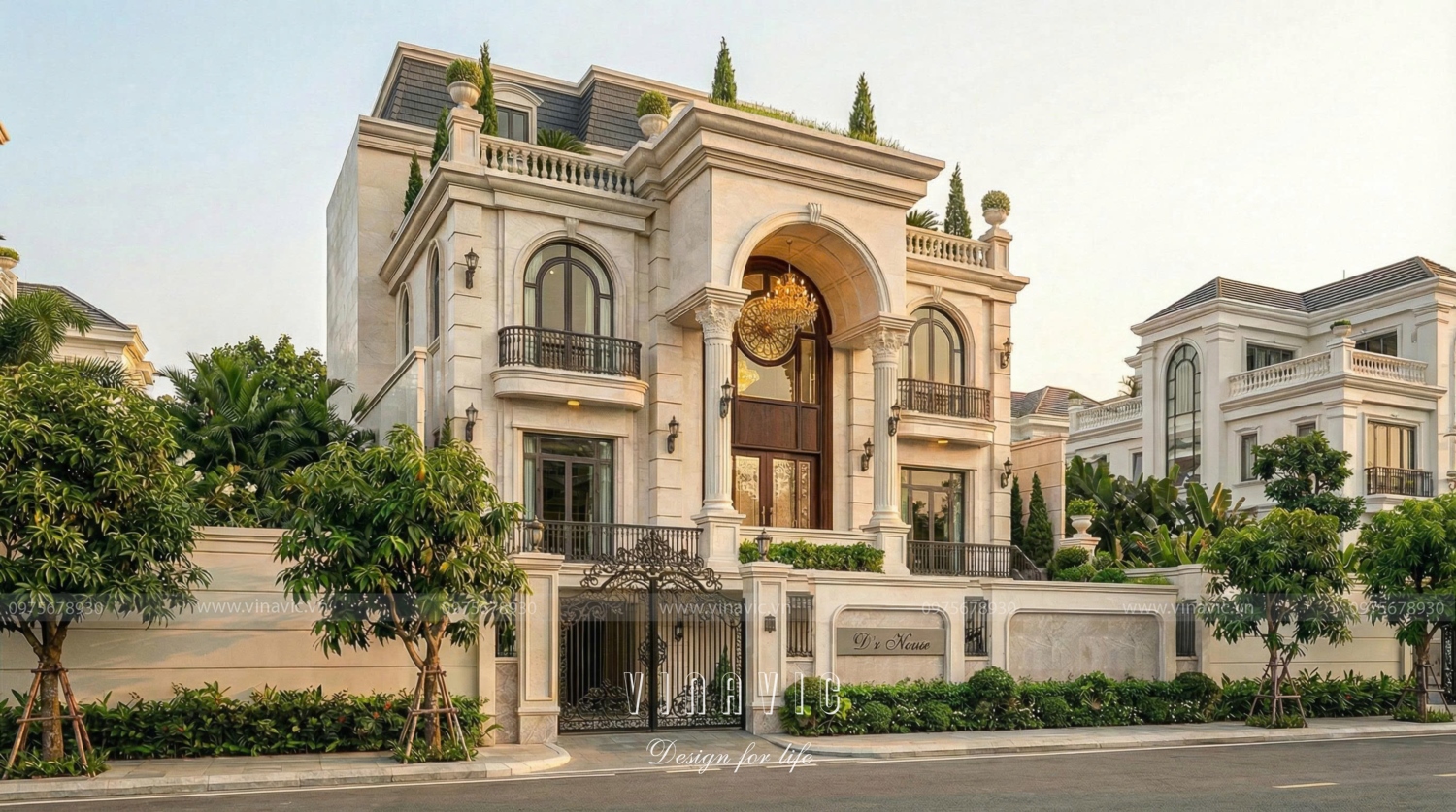 Thiết kế biệt thự tân cổ điển 4 tầng mái mansard 240m2 D'S House BT2463