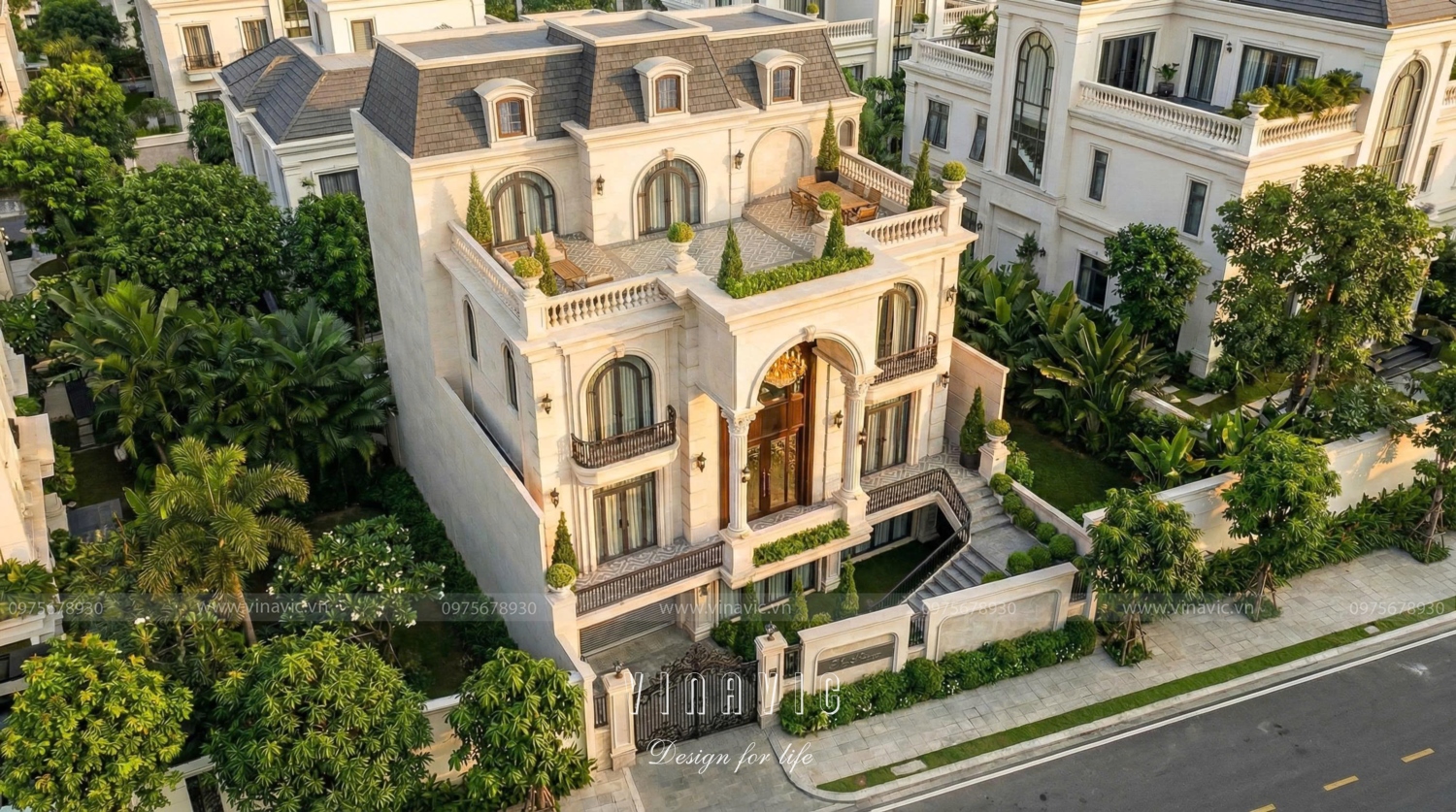 Thiết kế biệt thự tân cổ điển 4 tầng mái mansard 240m2 D'S House BT2463