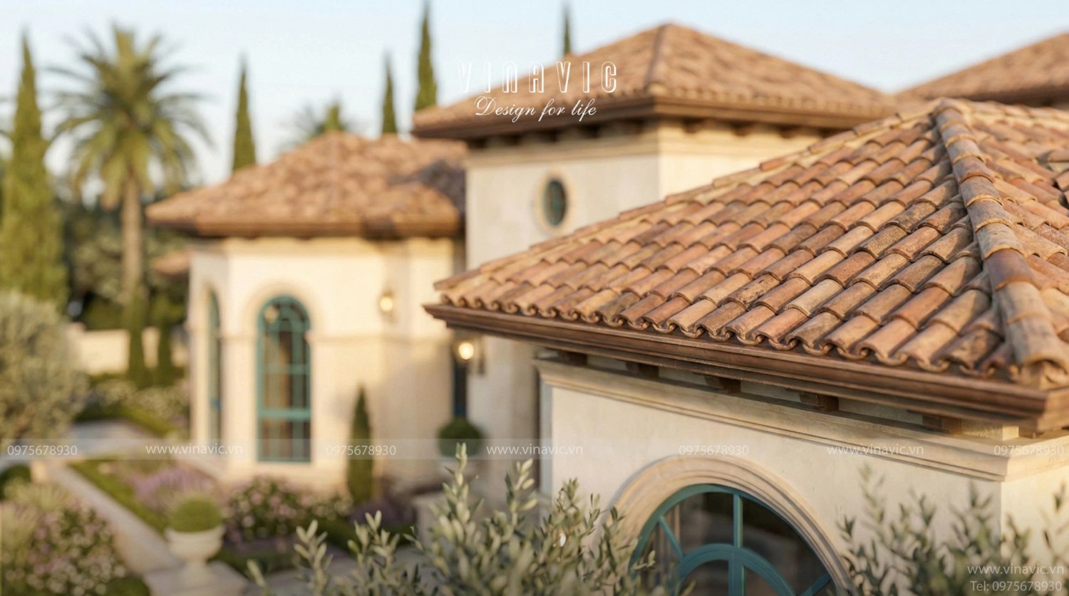 Phối cảnh mái ngói của biệt thự vườn đẹp, chống nóng tối ưu