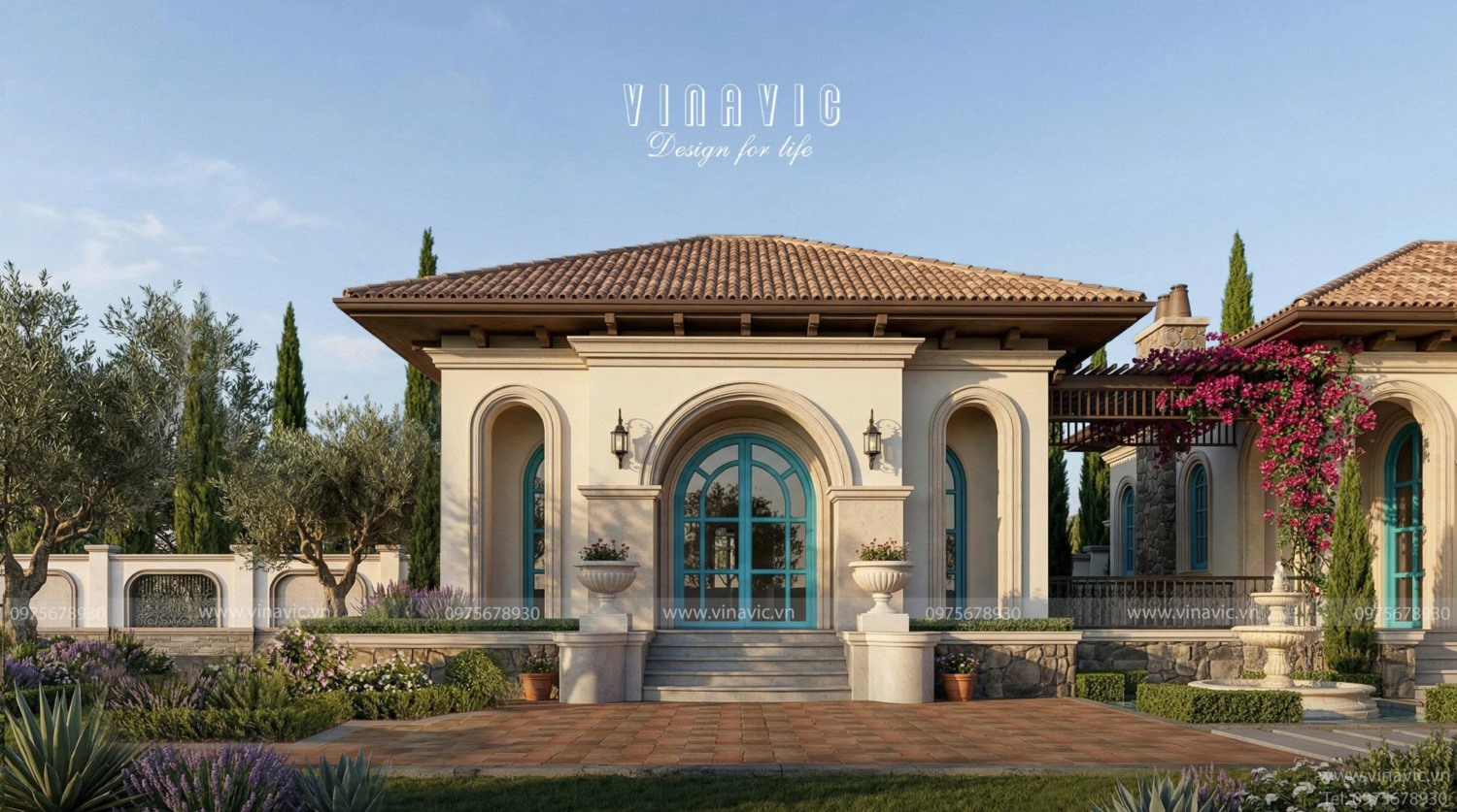 Phong cách Địa Trung Hải để lại dấu ấn đặc biệt cho biệt thự 1 tầng đẳng cấp BT2468