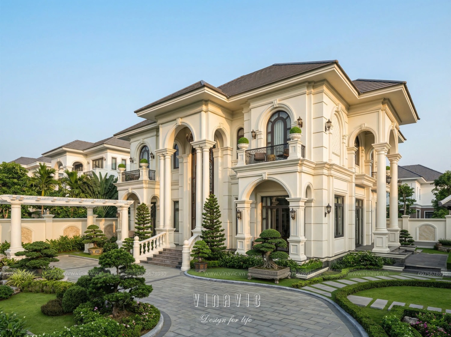 Phối cảnh góc nghiêng của mẫu biệt thự 2 tầng tân cổ điển