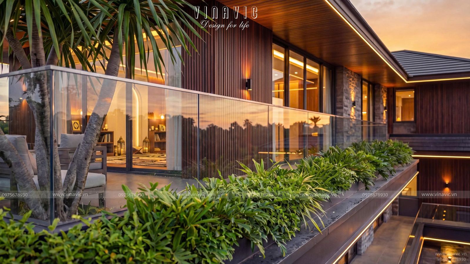 Hệ kính lớn là điểm đặc trưng khi thiết kế biệt thự phong cách hiện đại