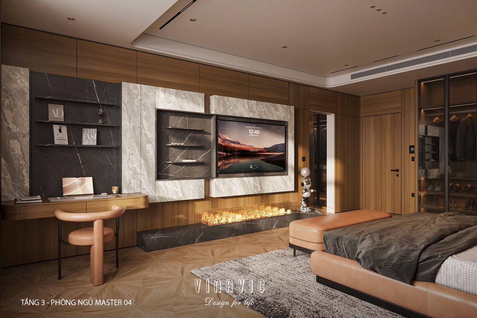 Phối cảnh phòng ngủ master 03 biệt thự nhà phố chị Vân - An Giang NT2365