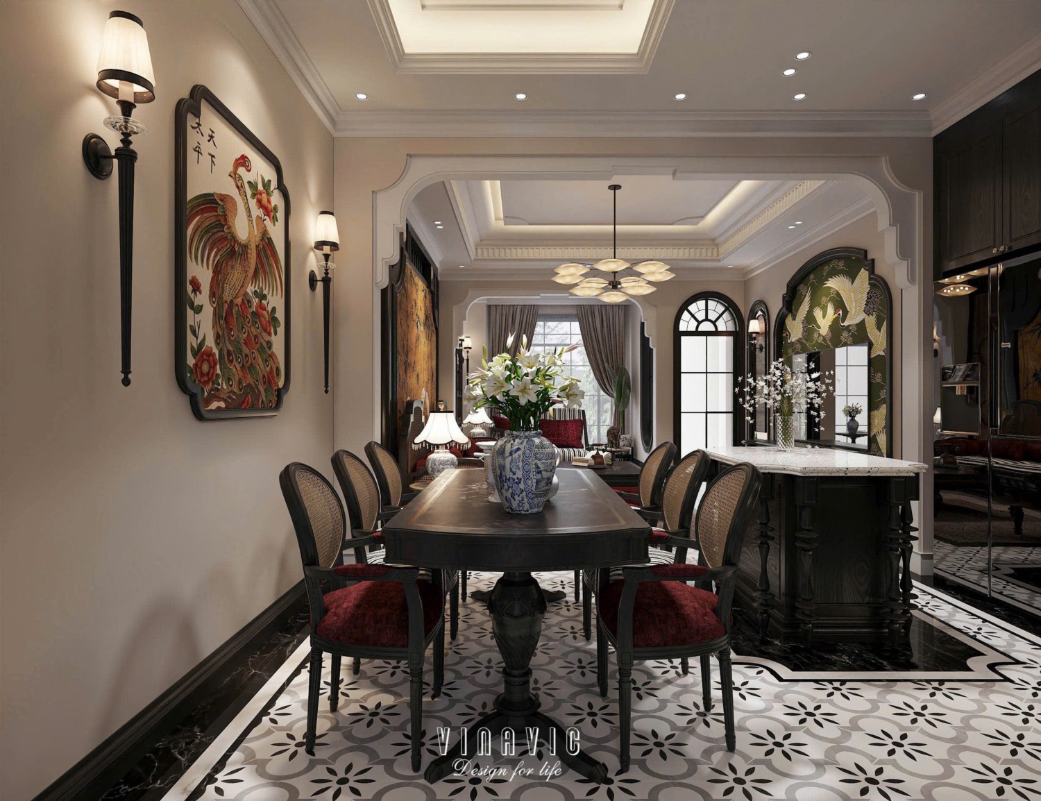 Nội thất nhà phố Indochine 4 tầng 1 tum 5x20m Mr Trung - Nam Định NT2370