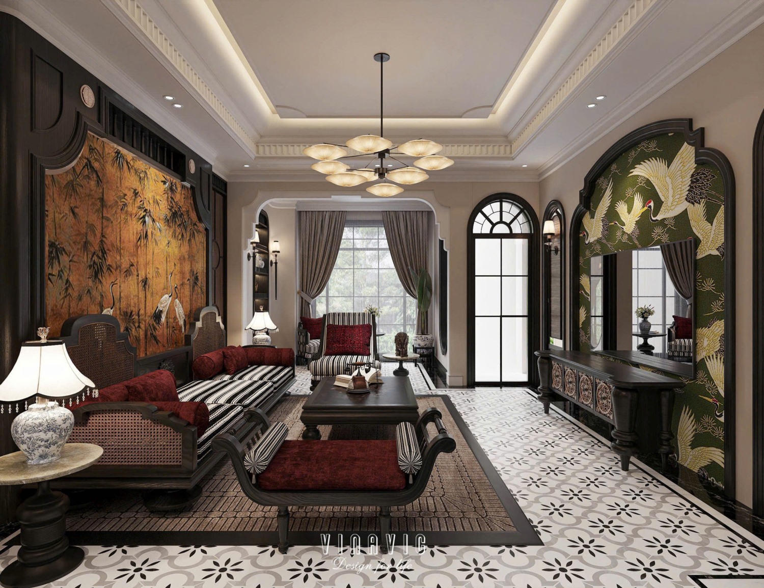 Nội thất nhà phố Indochine 4 tầng 1 tum 5x20m Mr Trung - Nam Định NT2370