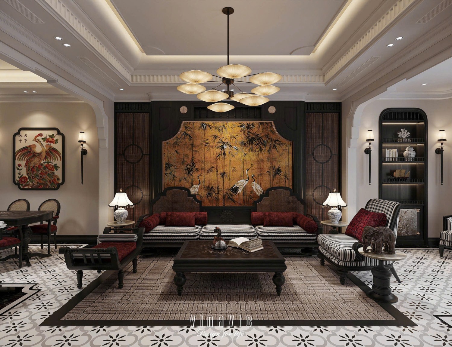 Nội thất nhà phố Indochine 4 tầng 1 tum 5x20m Mr Trung - Nam Định NT2370