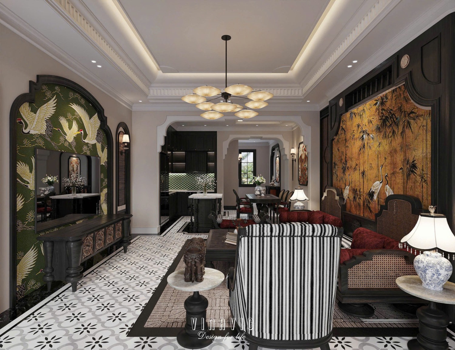 Nội thất nhà phố Indochine 4 tầng 1 tum 5x20m Mr Trung - Nam Định NT2370