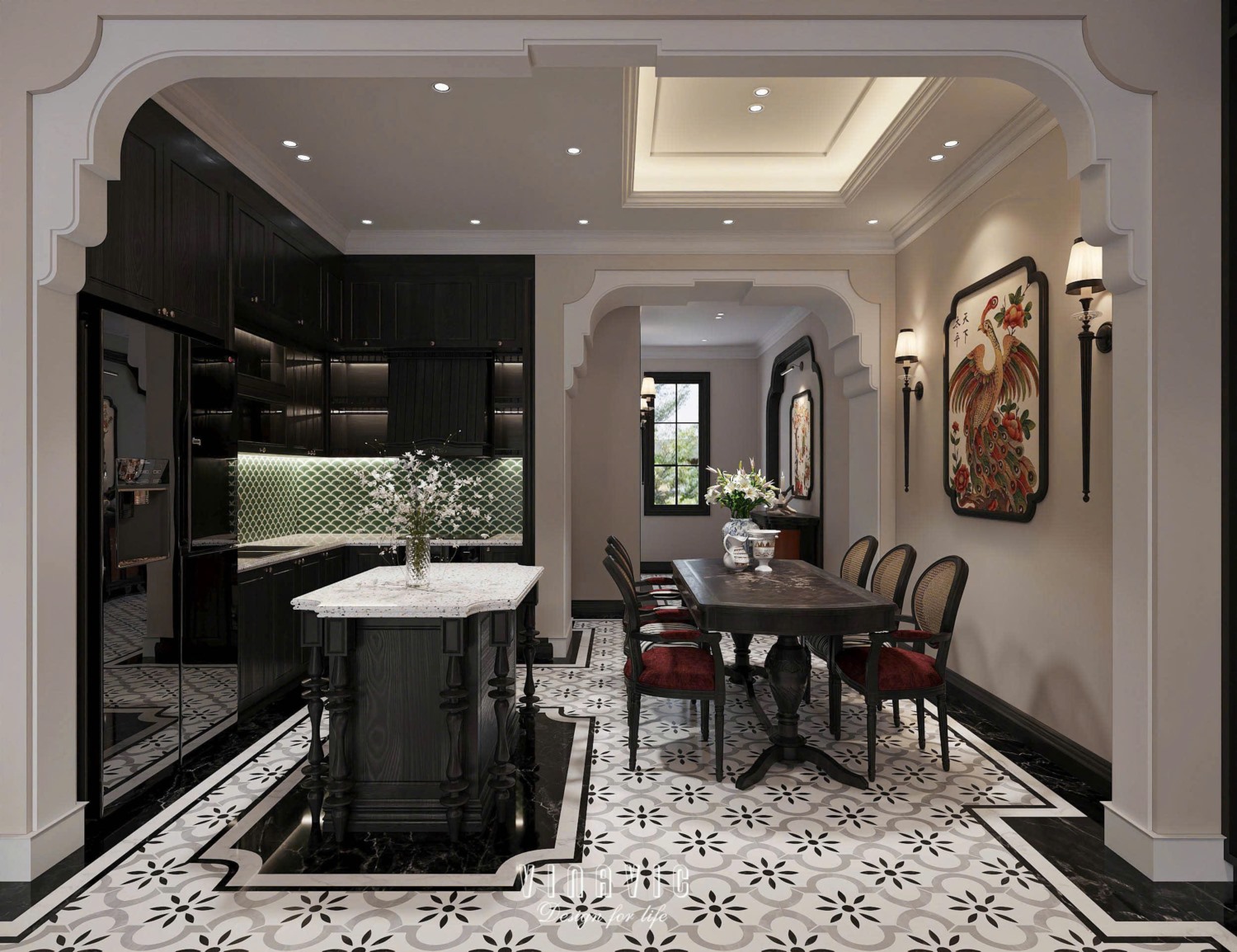 Nội thất nhà phố Indochine 4 tầng 1 tum 5x20m Mr Trung - Nam Định NT2370