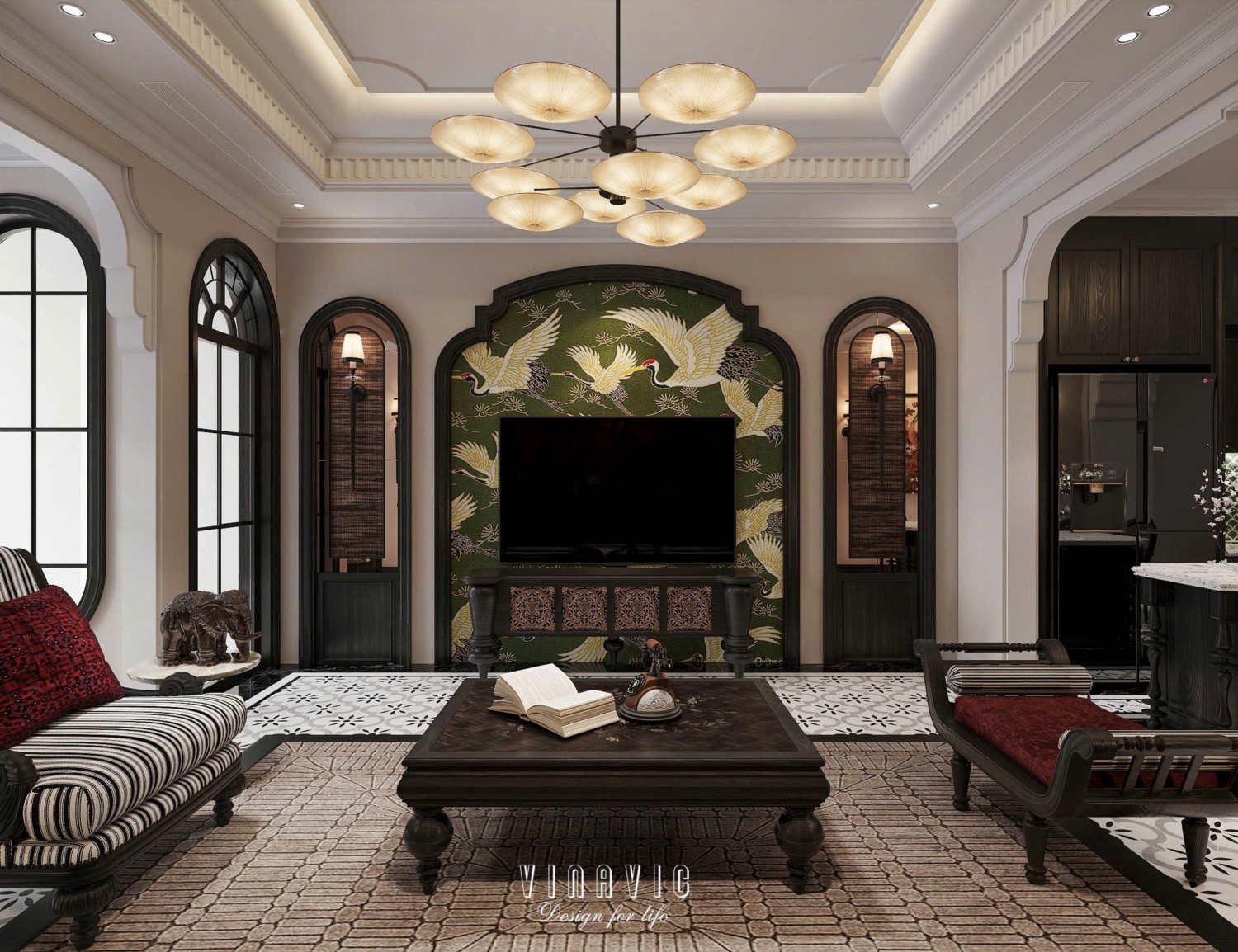 Nội thất nhà phố Indochine 4 tầng 1 tum 5x20m Mr Trung - Nam Định NT2370