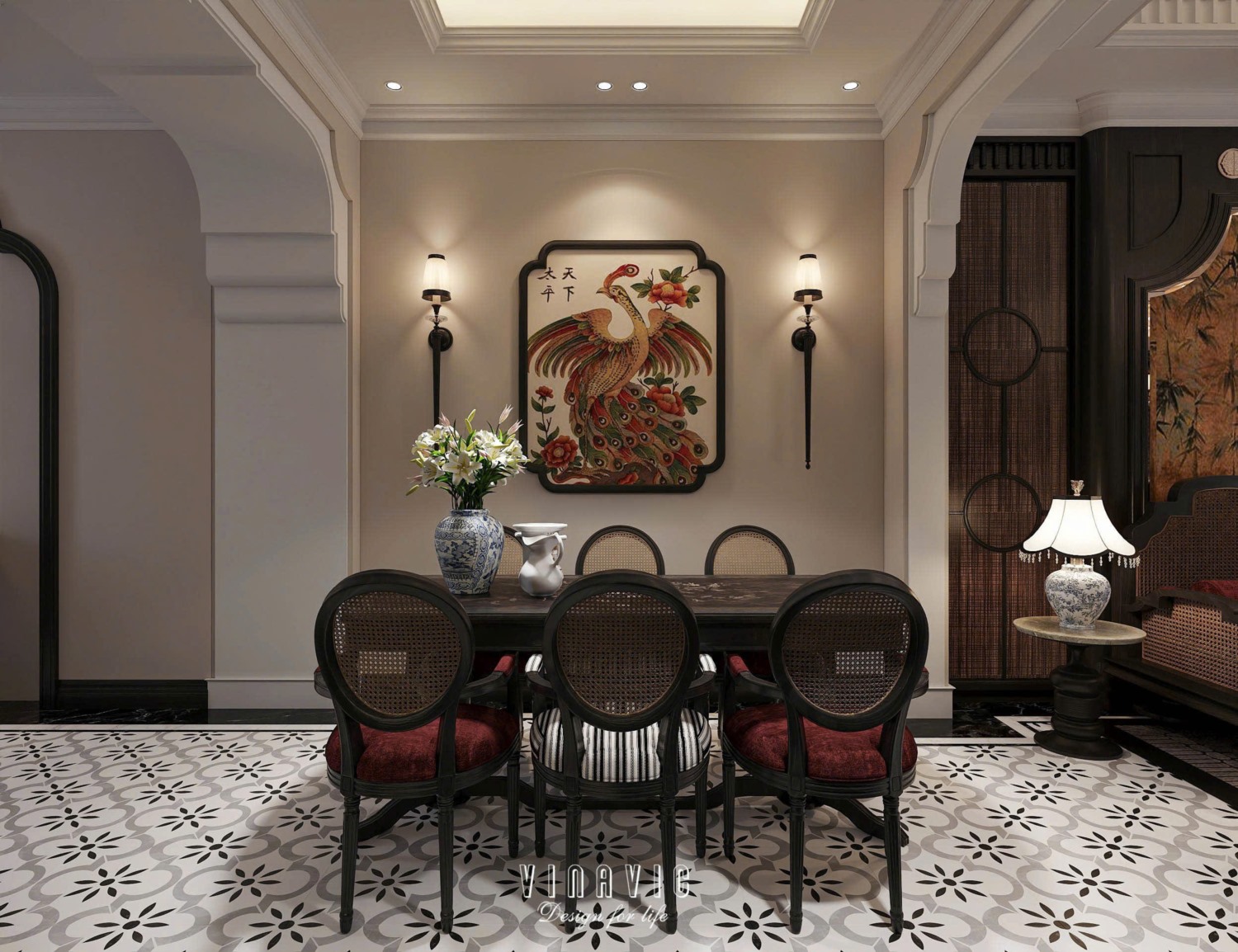 Nội thất nhà phố Indochine 4 tầng 1 tum 5x20m Mr Trung - Nam Định NT2370