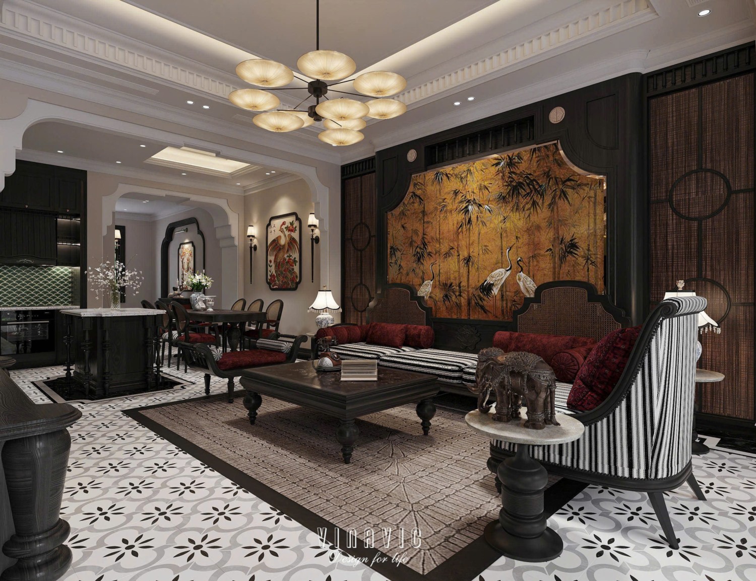 Nội thất nhà phố Indochine 4 tầng 1 tum 5x20m Mr Trung - Nam Định NT2370