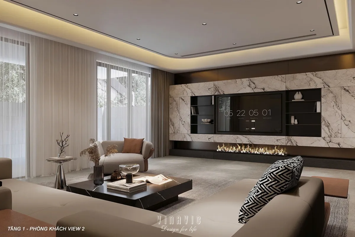 Nội thất phòng khách hiện đại chuẩn luxury