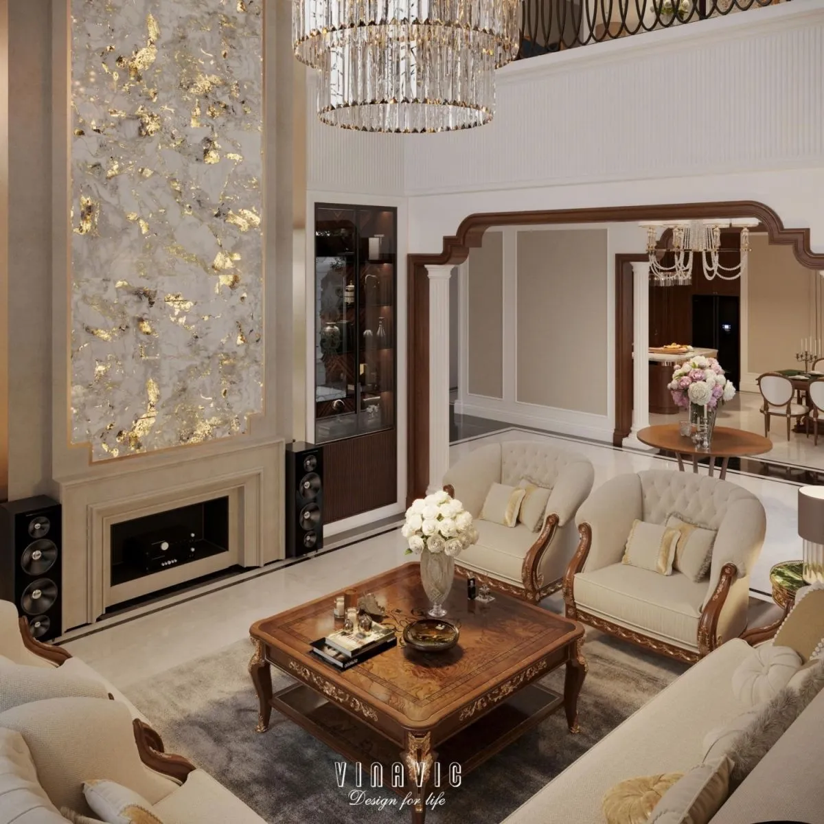 Thi công nội thất phòng khách đồng bộ giúp không gian sang hơn