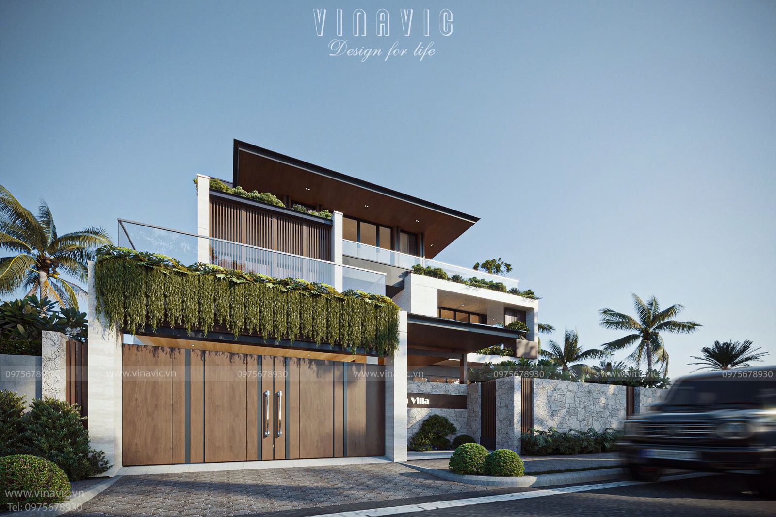 Lam gỗ tạo nhịp điệu hiện đại cho mặt đứng biệt thự