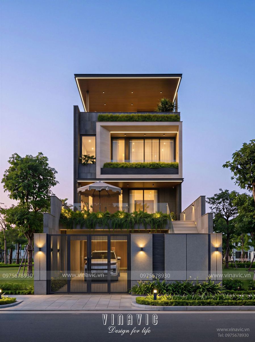 Hình khối hiện đại, công năng khoa học trong mẫu biệt thự phố BT 2372