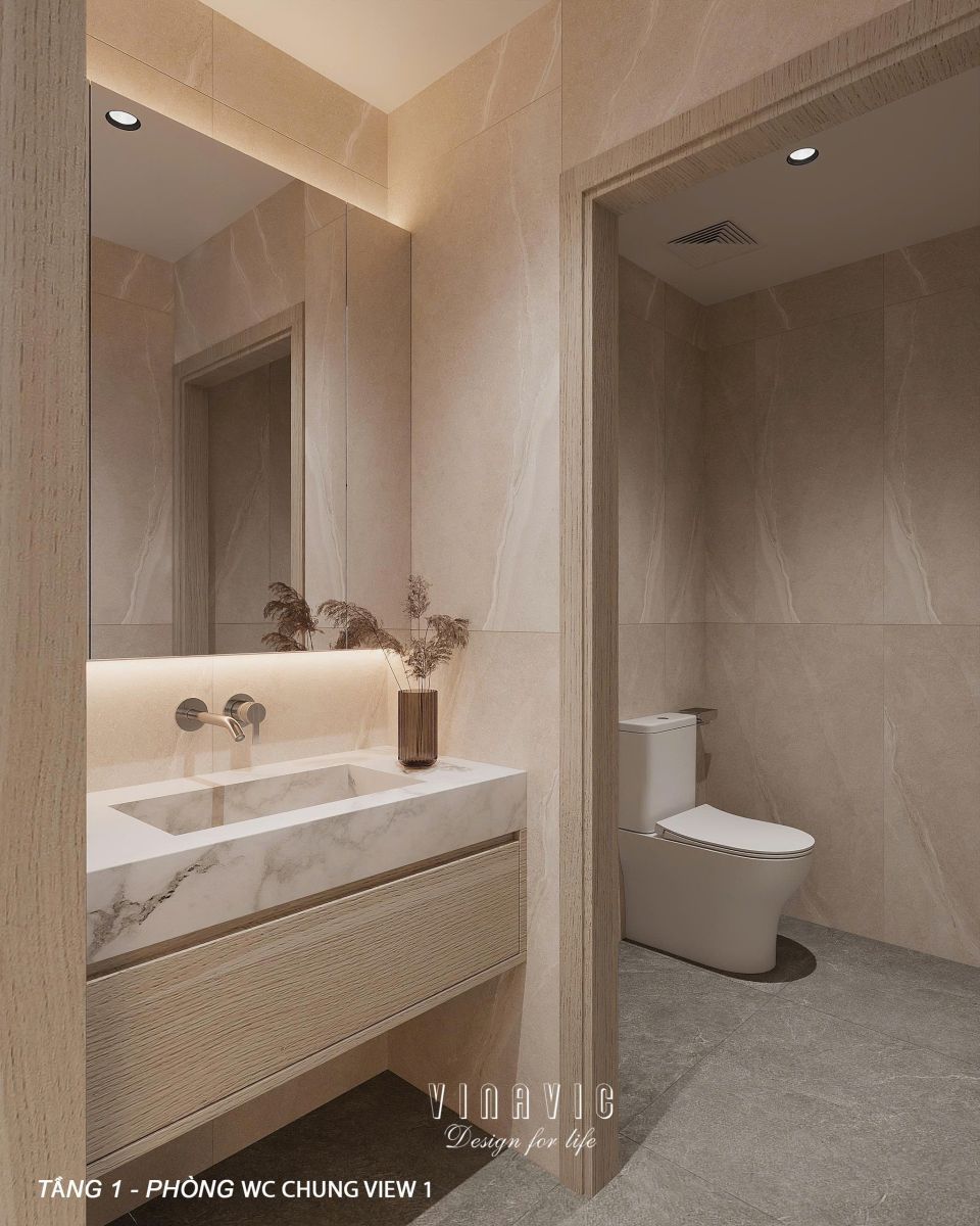 Toilet chung được thiết kế chỉn chu, tiện nghi và sạch thoáng.