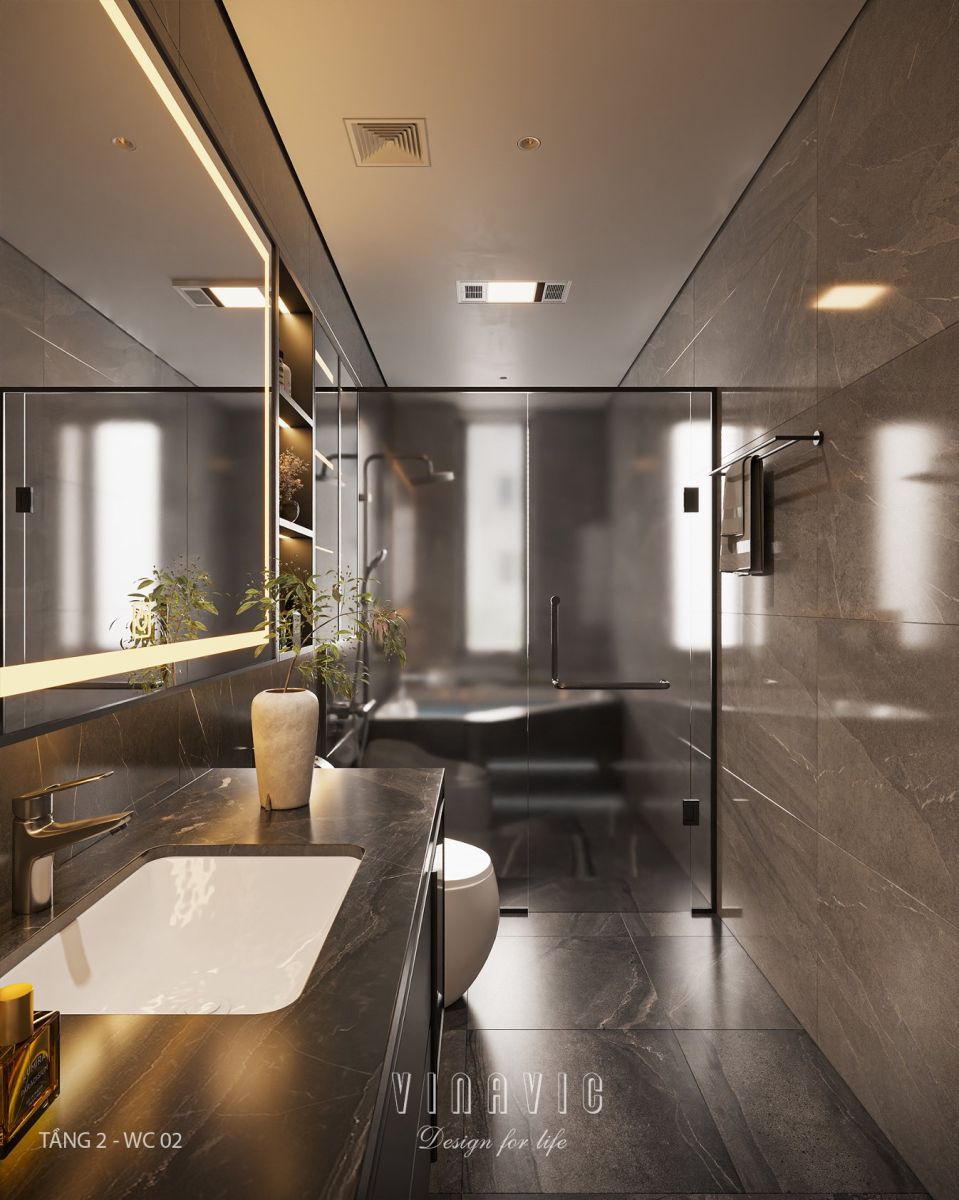 Hệ kính lớn trong khu vực WC 