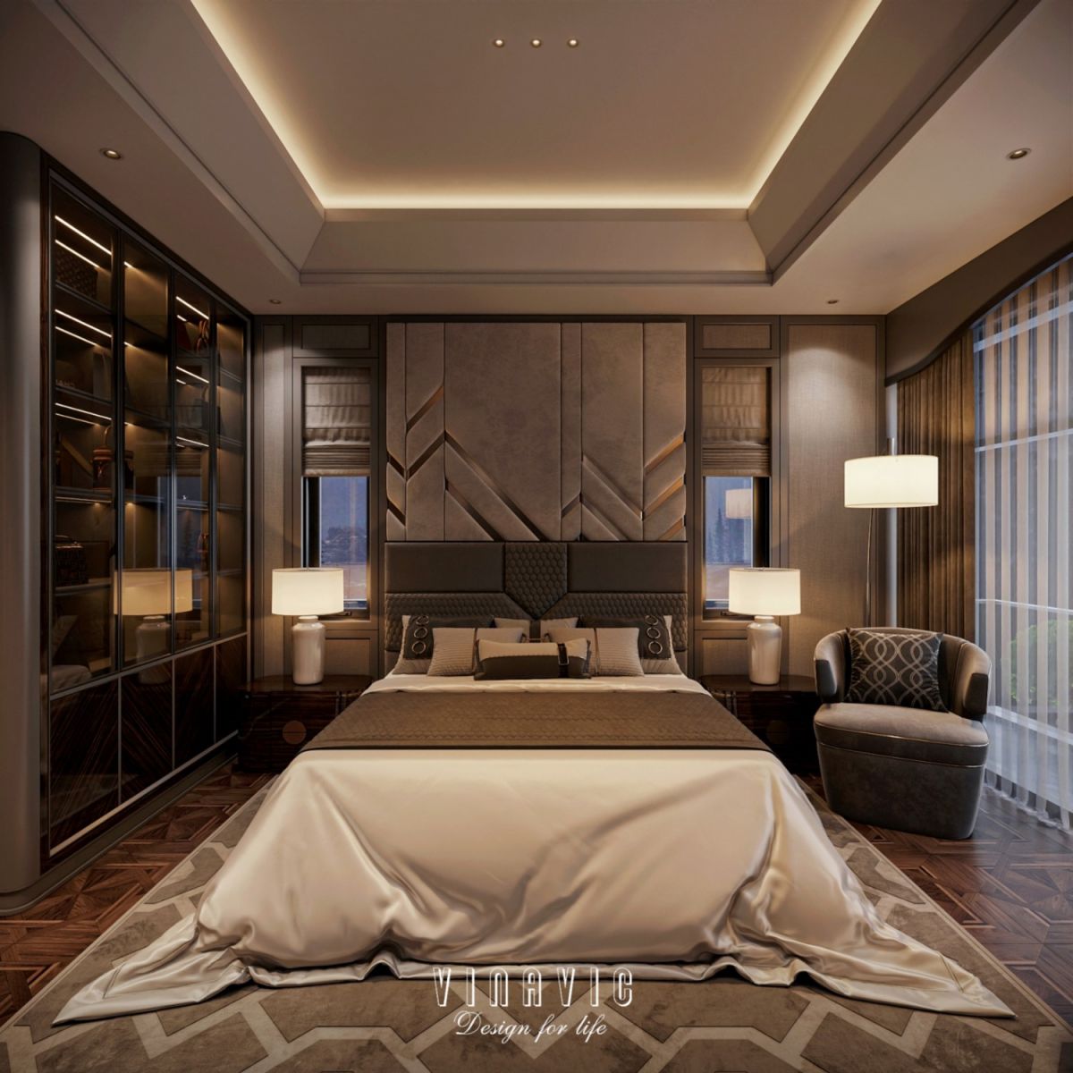 Bố cục đối xướng nổi bật trong phòng ngủ