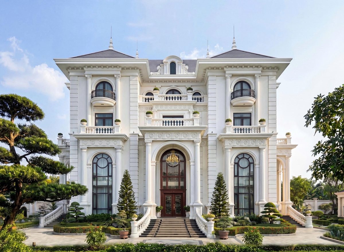 Mẫu biệt thự tân cổ điển 4 tầng kiểu Pháp có tầng hầm Chung's Villa BT2479