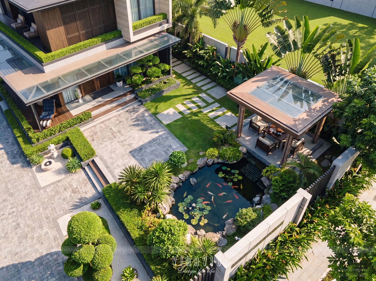 Sân vườn biệt thự hiện đại rộng thoáng