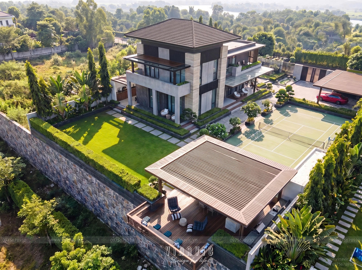 Sân cầu lông trong khuôn viên biệt thự