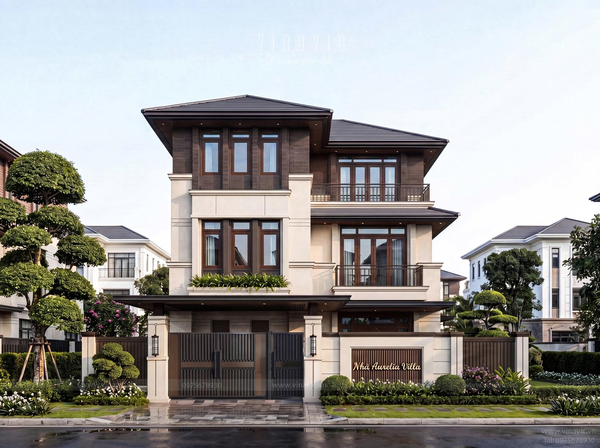 Biệt thự 3 tầng hiện đại kết hợp mảng xanh sân vườn