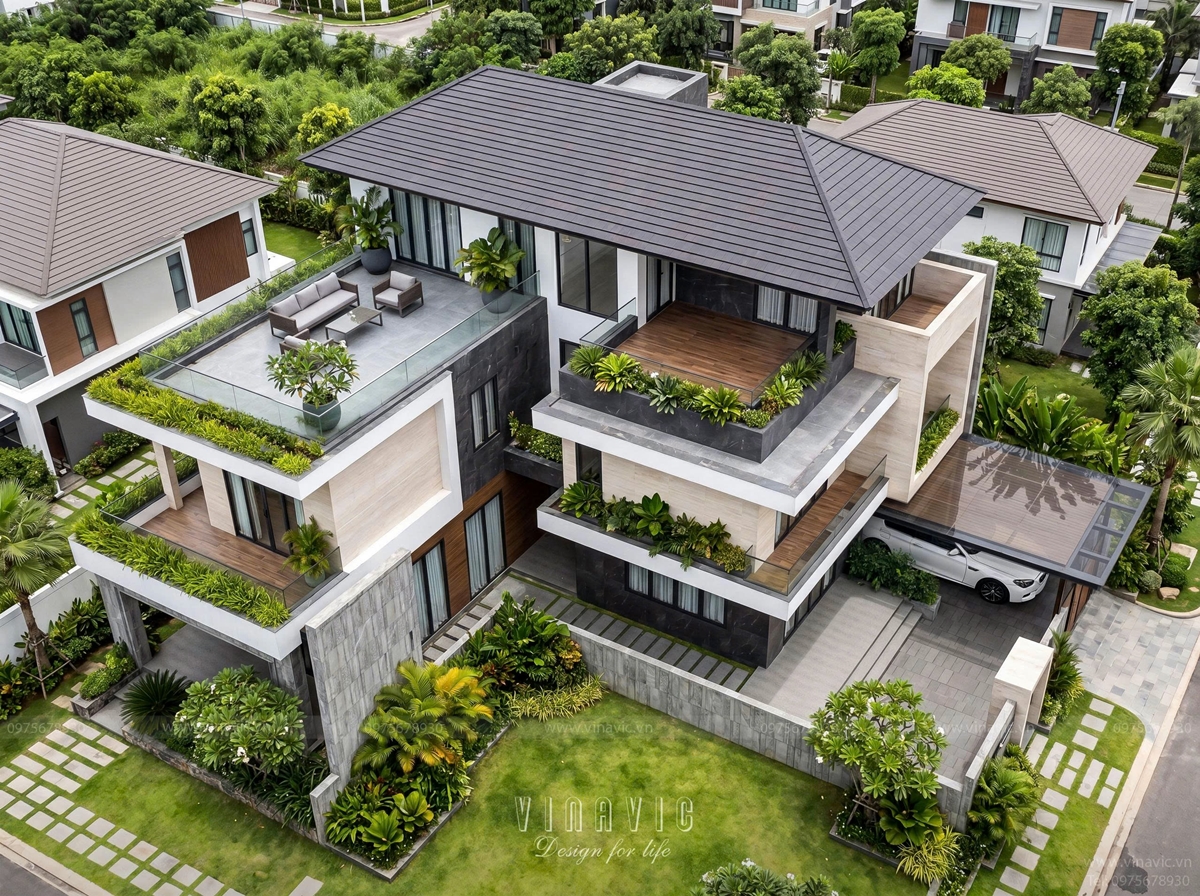 Tổng thể kiến trúc sang trọng trên khu đất 20x24m rộng thoáng
