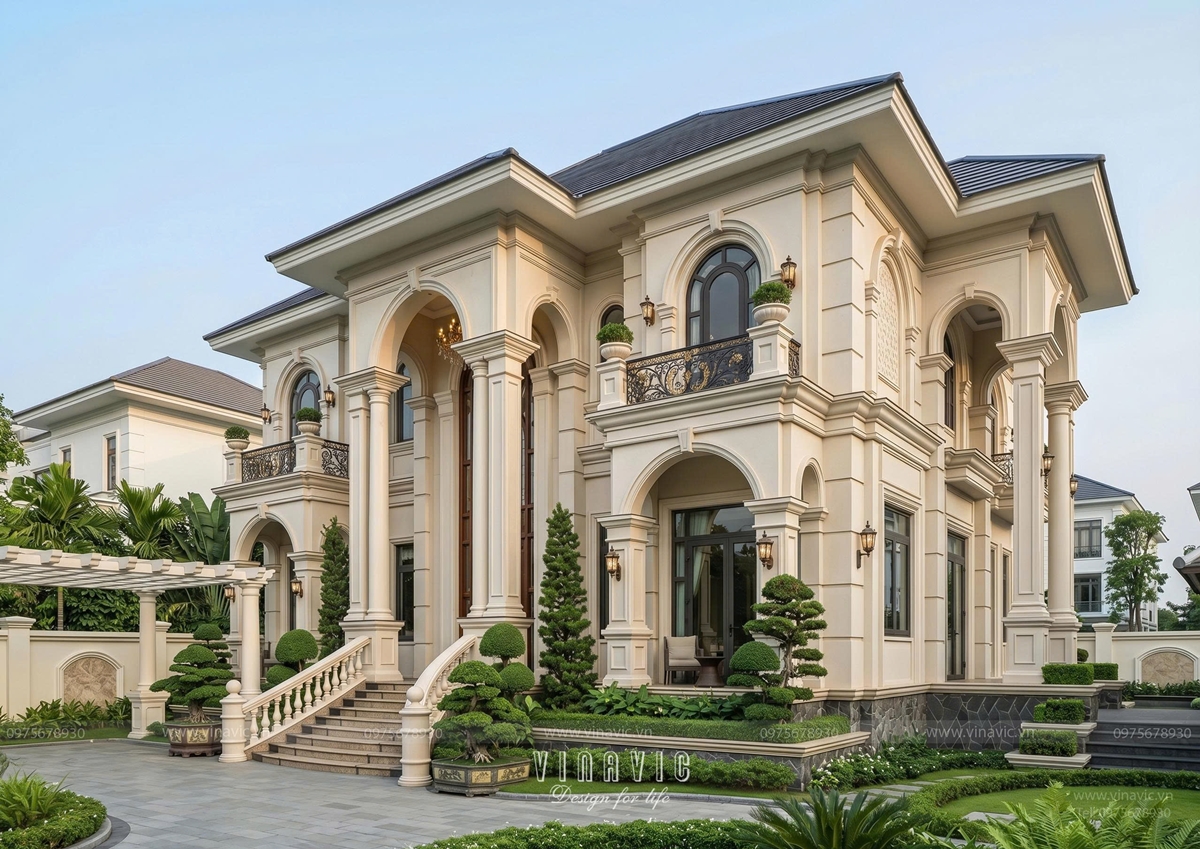 Hệ mái Nhật giật cấp hoàn thiện diện mạo biệt thự 2 tầng