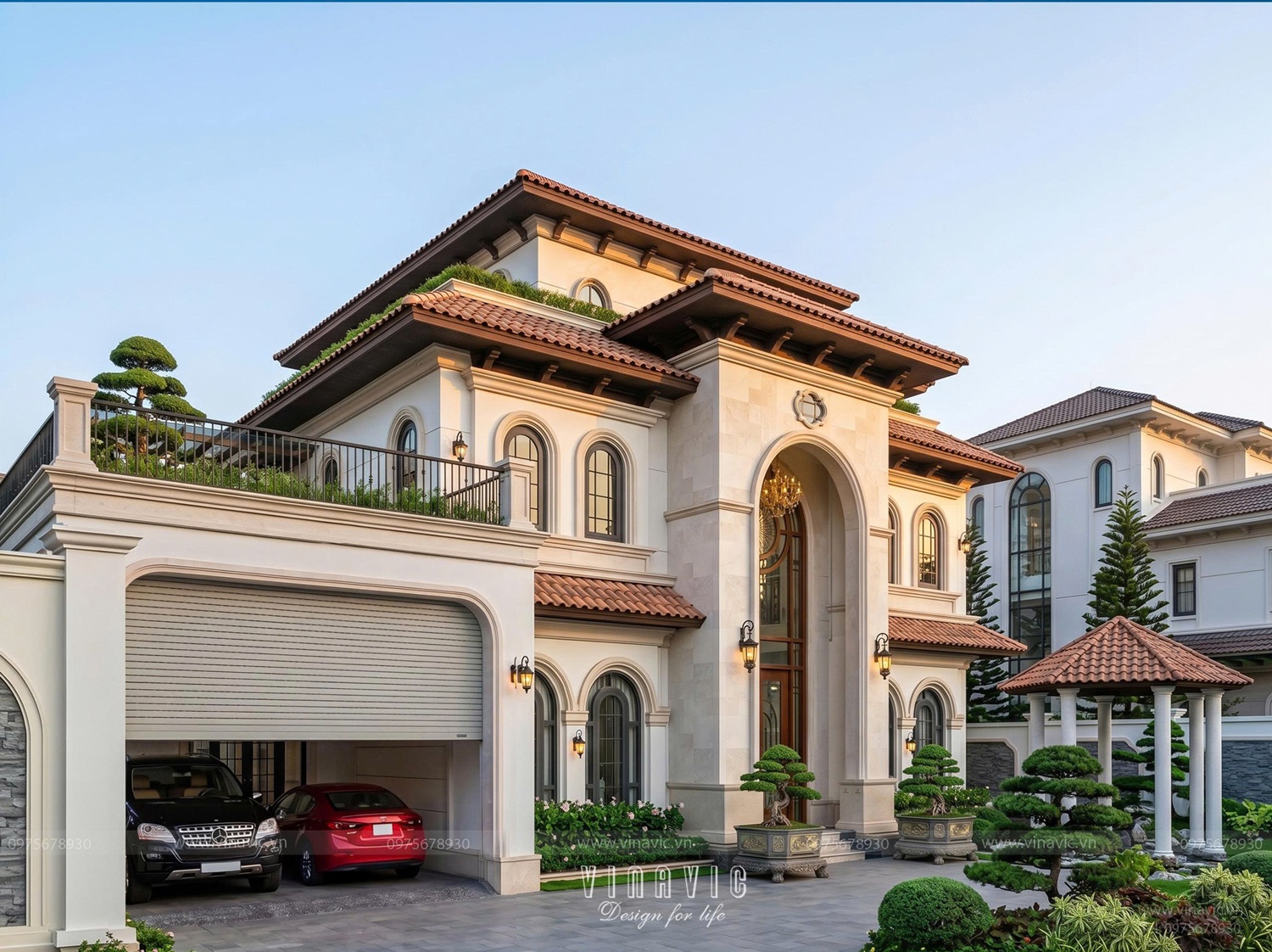 Điểm nhấn kiến trúc với hệ cửa vòm và mái ngói Địa Trung Hải