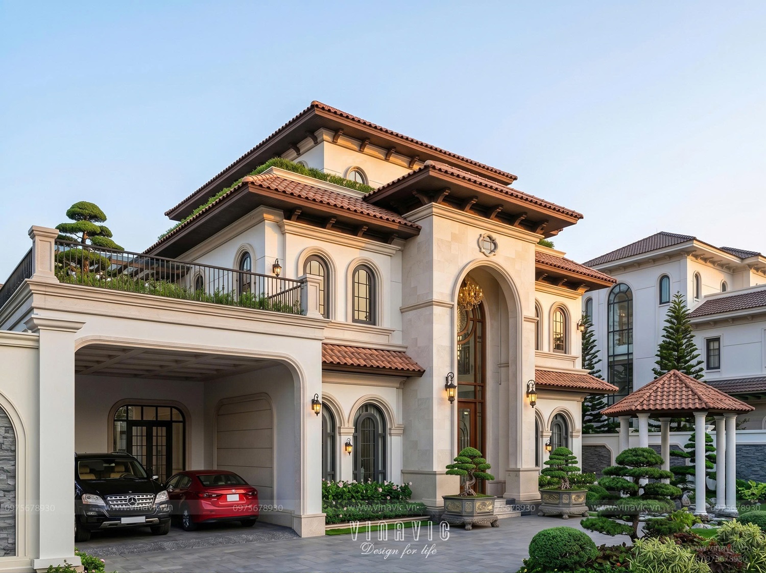 Phương án bố trí công năng biệt thự Địa Trung Hải 240m²