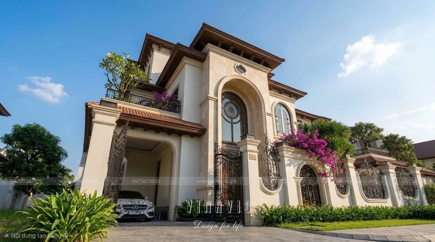Phối cảnh biệt thự Địa Trung Hải hài hòa cùng không gian xanh