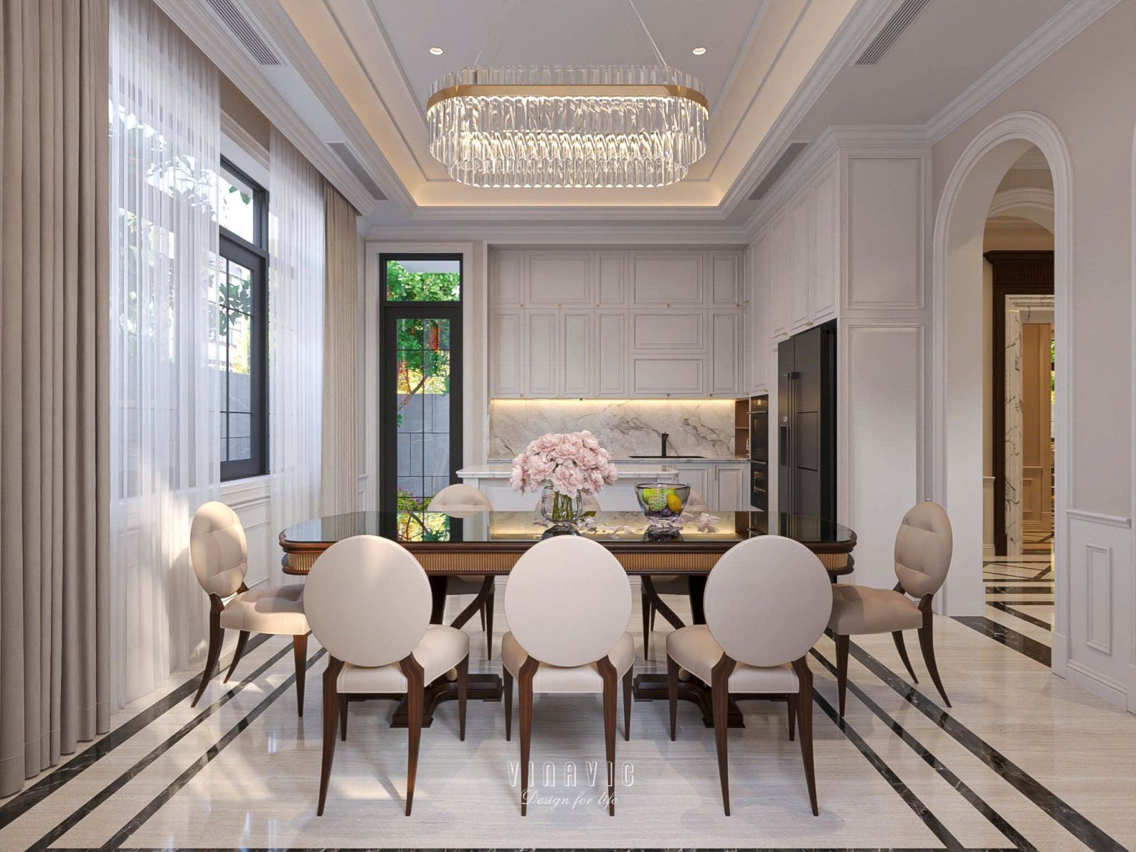 Không gian nội thất phong cách tân cổ điển nhẹ nhàng