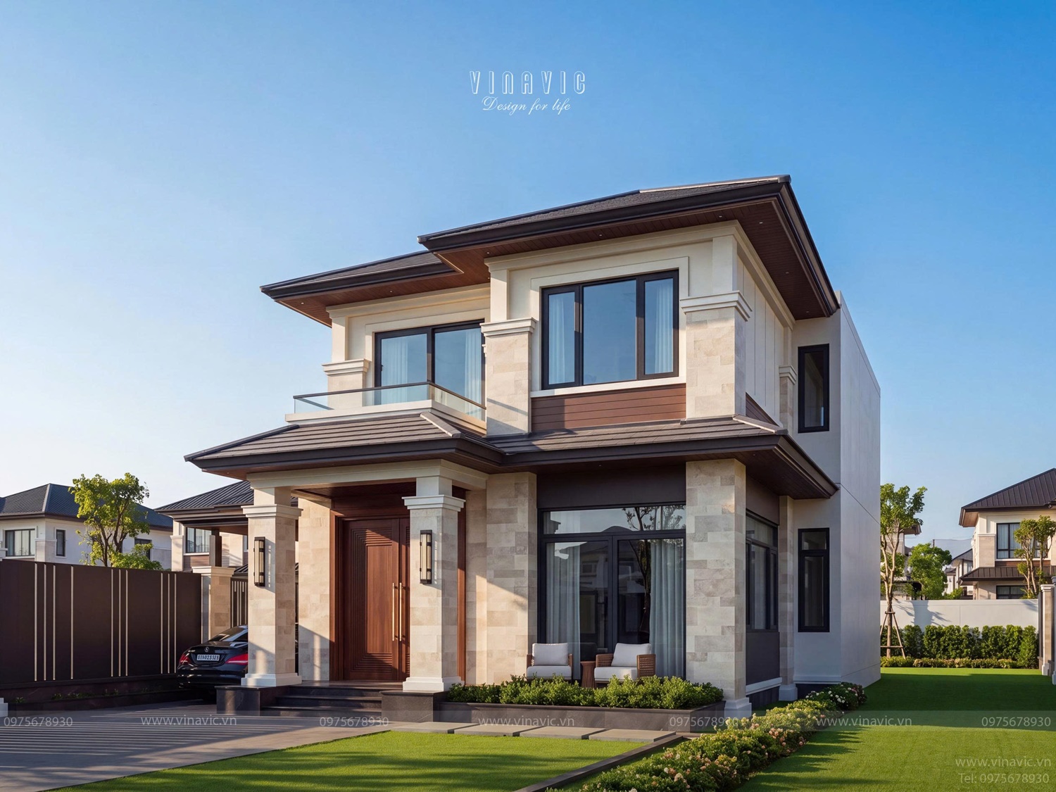 khối sảnh được nhấn mạnh theo phương đứng để tạo điểm dừng cho ánh nhìn