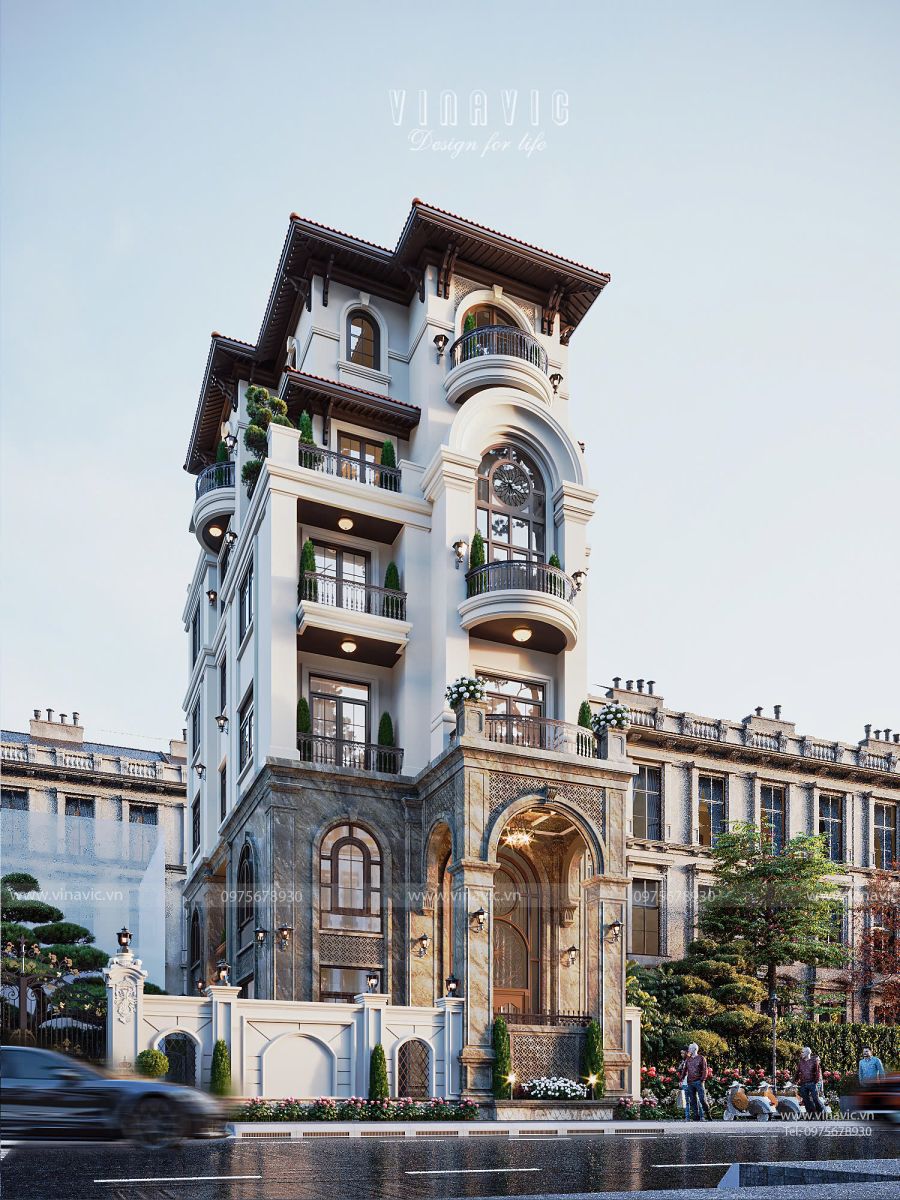 Thiết kế biệt thự phố tân cổ điển 5 tầng 1 tum 9x19m BT2458