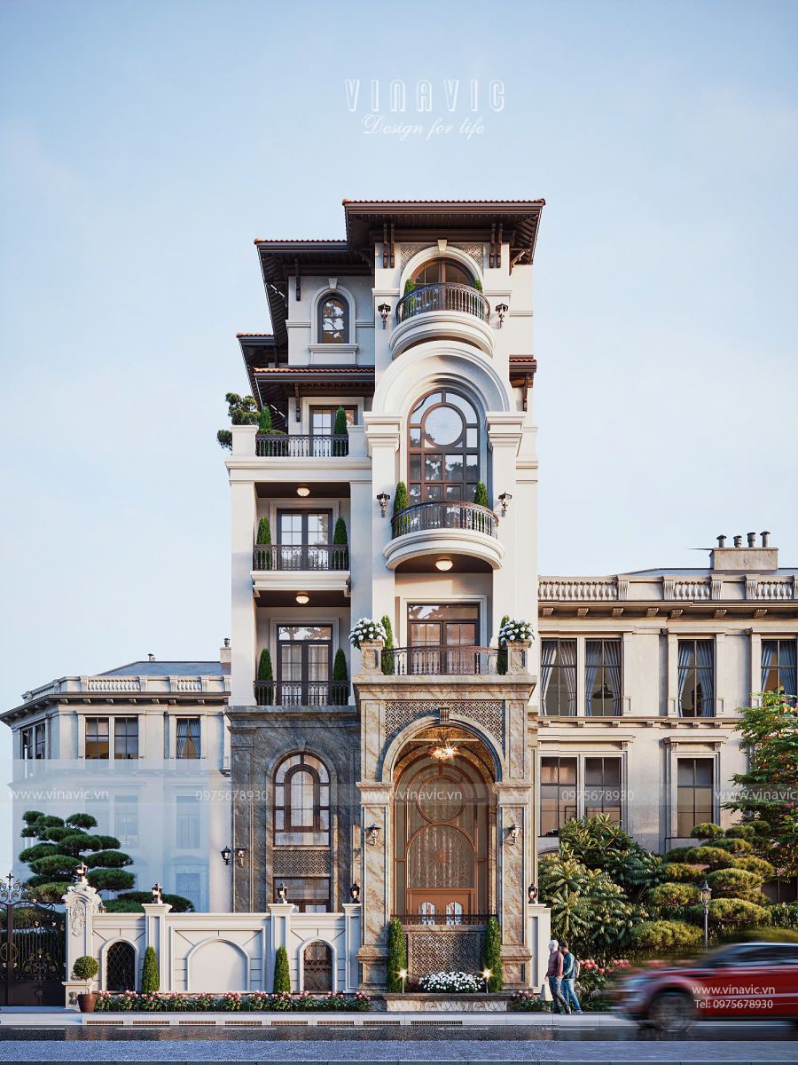 Ý tưởng thiết kế biệt thự phố tân cổ điển 5 tầng 1 tum BT2458