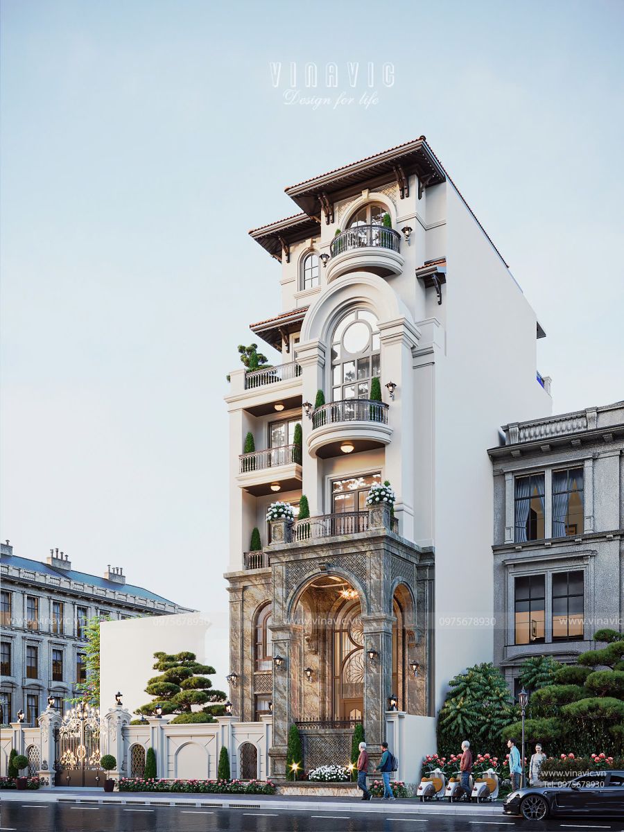 Điểm nhấn kiến trúc biệt thự phố 5 tầng 1 tum BT2458