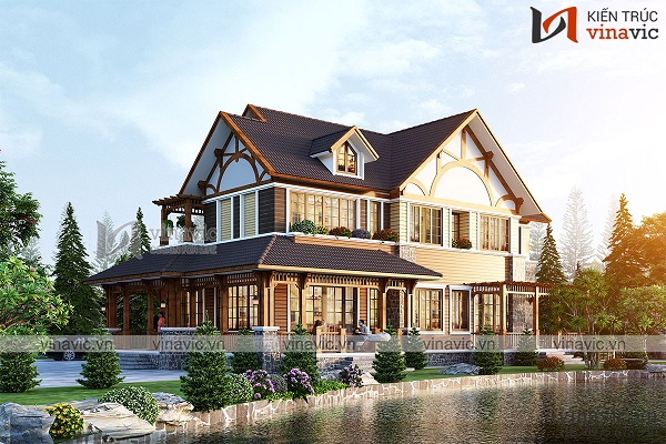 Mẫu biệt thự nhà vườn 2 tầng mái Thái đầy sang trọng, khung canh yên bình, nhẹ nhàng, tạo cho gia chủ cảm giác thoải mái, thư giãn