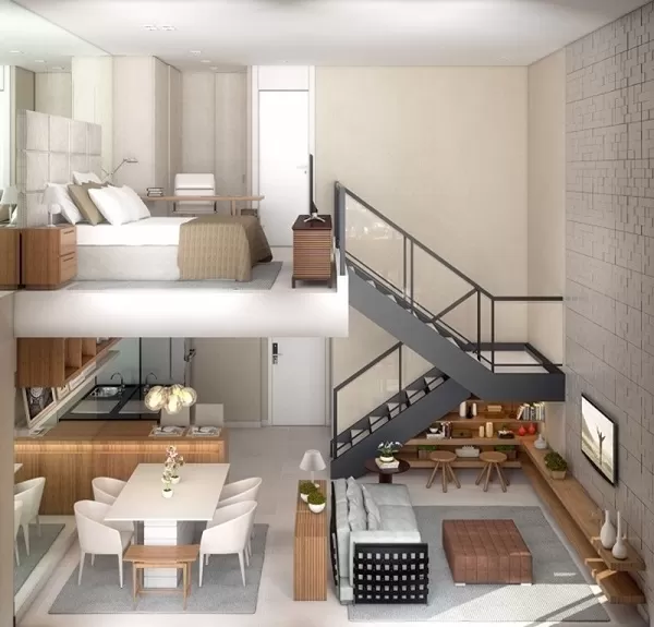 Thiết kế mẫu nhà gác lửng đẹp giúp không gian phòng khách được mở rộng 