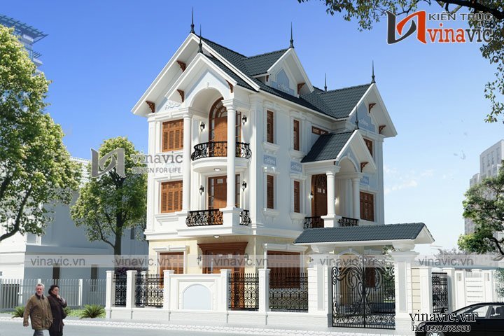 Mẫu nhà 3 tầng 2 mặt tiền với hệ cổng tường rào chắc chắn